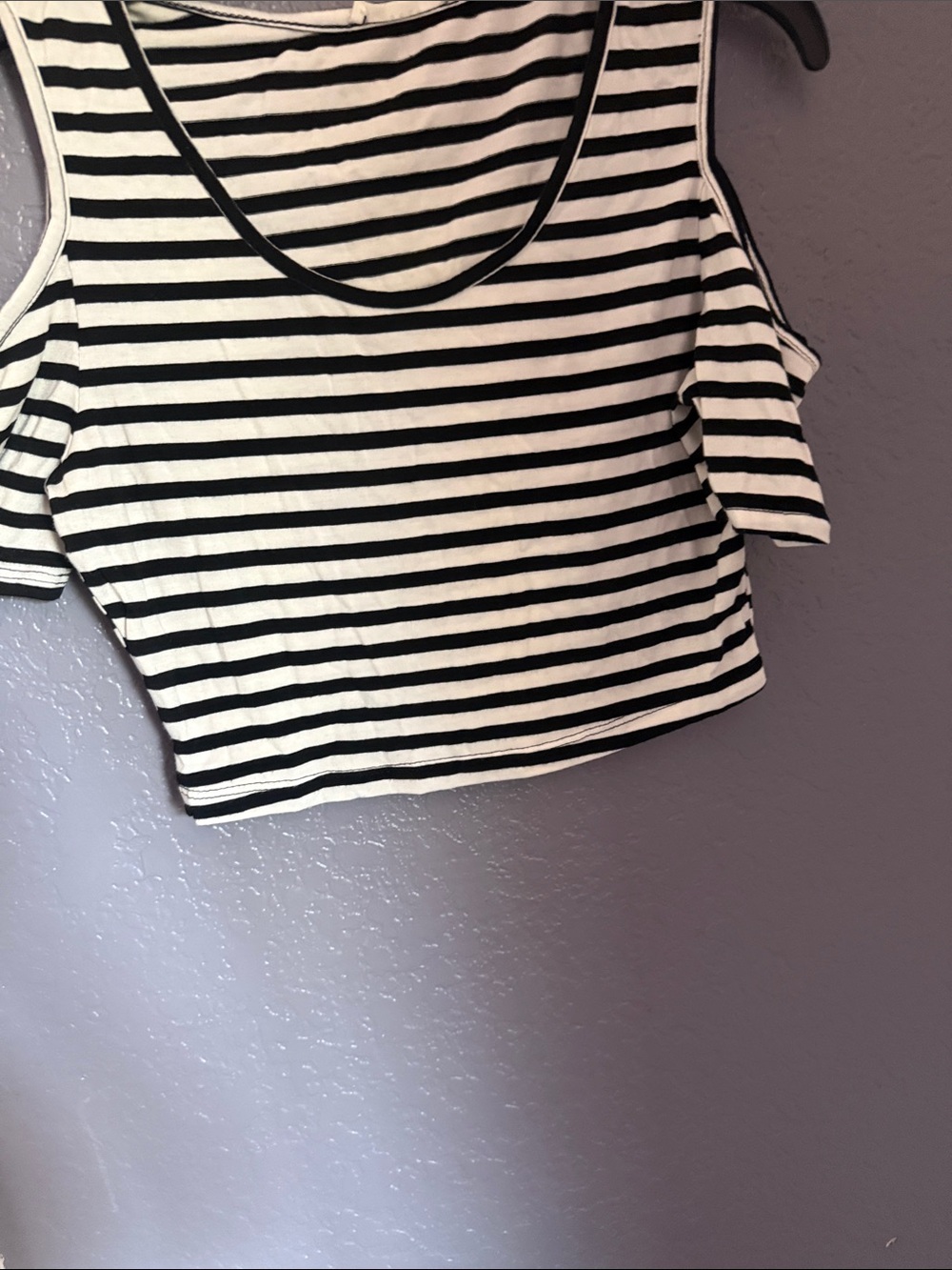 Lush Black & White Striped Cold-Shoulder Crop Top